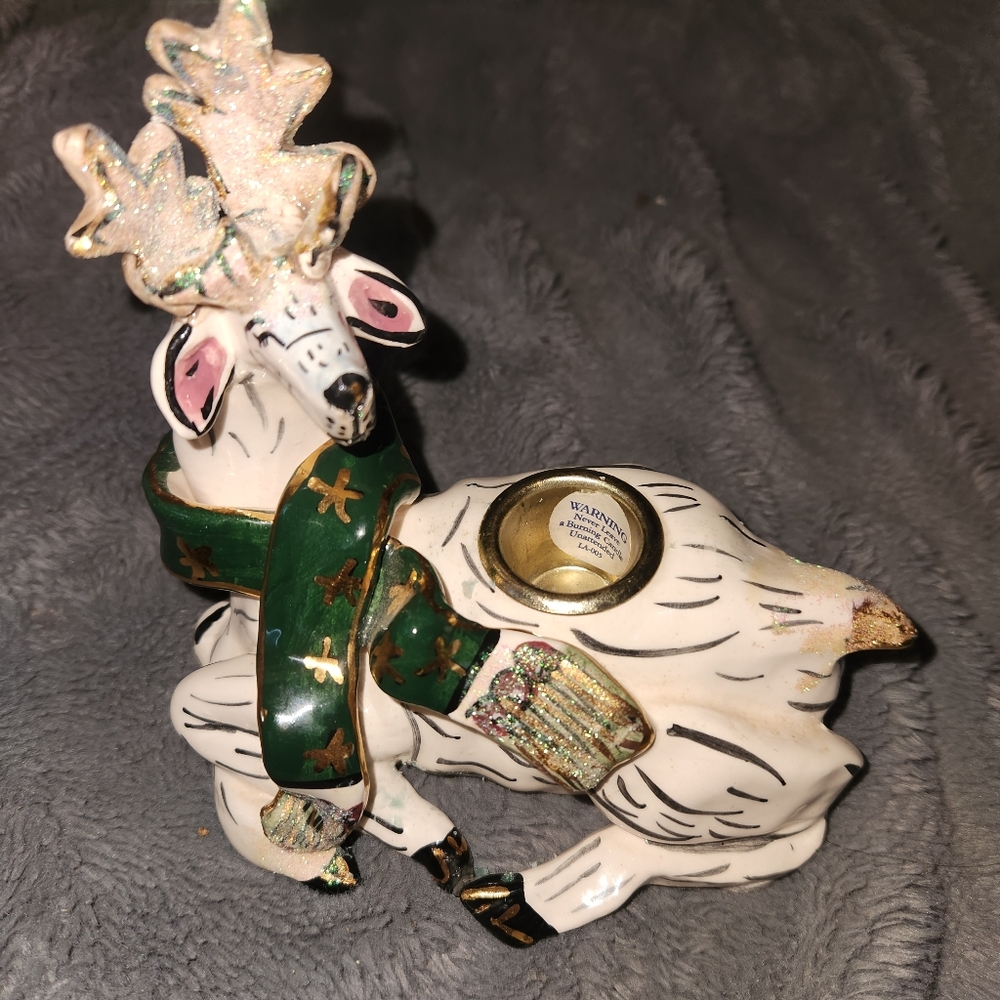 Heather Goldminc Retired Reindeer Candle Holder Signed